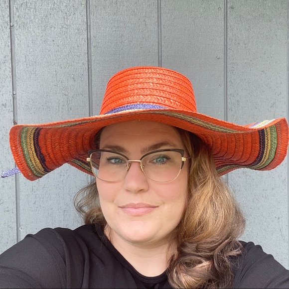 Vintage Accessories - Vintage Italian colorful wide wavy brim straw hat